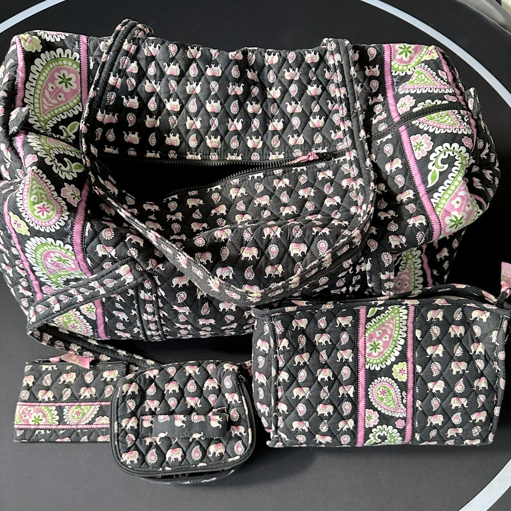 Vera Bradley Duffel Bag, Toiletry Bag, Jewelry Case, Coin Purse - Pink Elephant